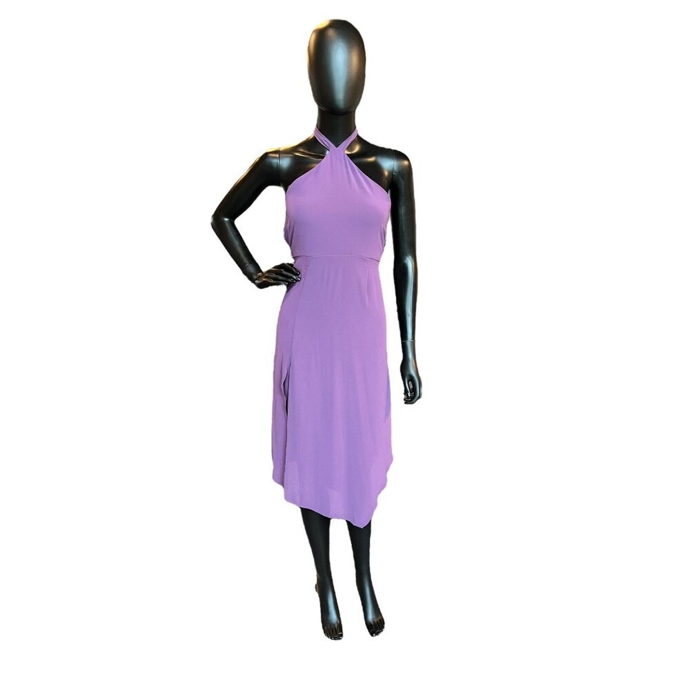 Purple Chiffon Halter Mid-Length Dress